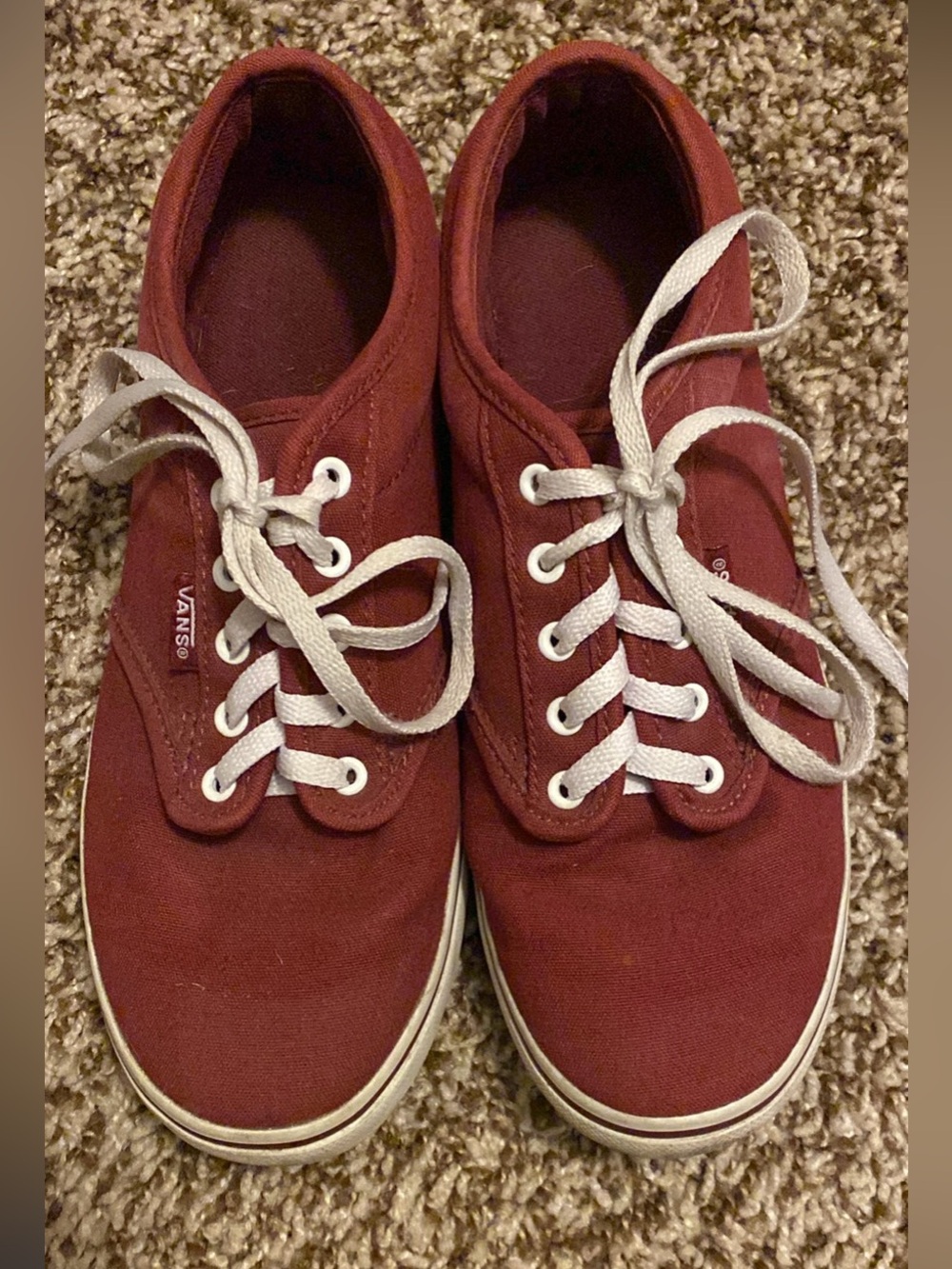 Vans Low-Top Canvas Sneakers in Burgundy with White Laces